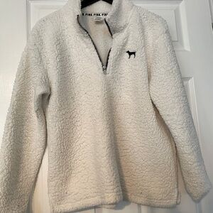 Victoria secret pink white and black fleece Sherpa quarter zip pullover